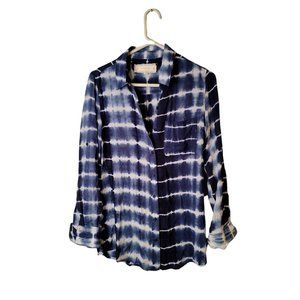 Chambrai Los Angeles Small Women's Top Blue Tie Dye Button Up Blouse